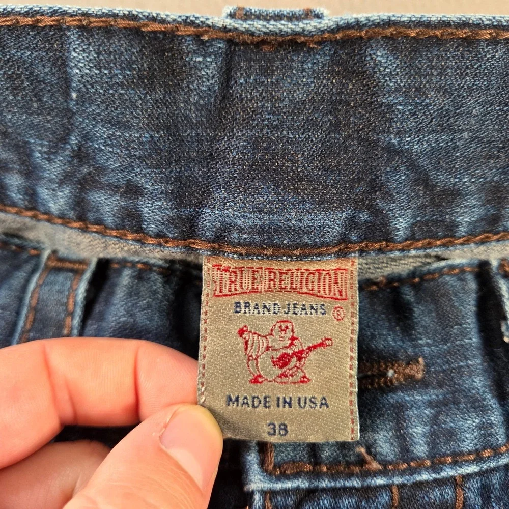 True Religion Jeans Mens 38 Rainbow Billy Dark Wash Denim Bootcut Baggy Wide Leg